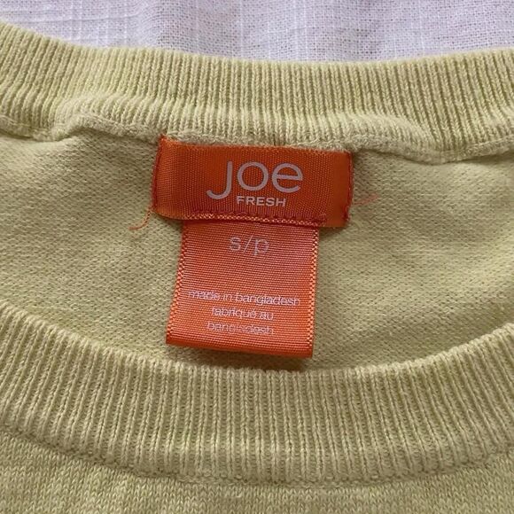 Joe Fresh Women S/P Pullover Sweater Yellow & White Stripe Round Neck 3/4 Sleeve - Picture 3 of 8